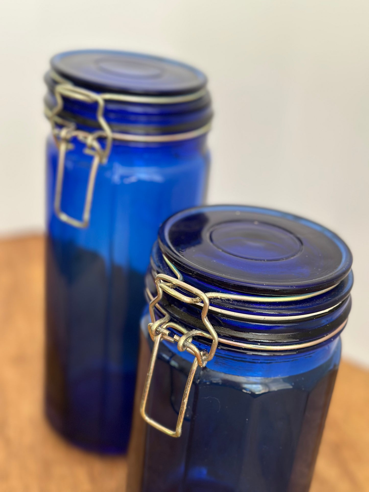 Cobalt Blue Glass Canisters (2)