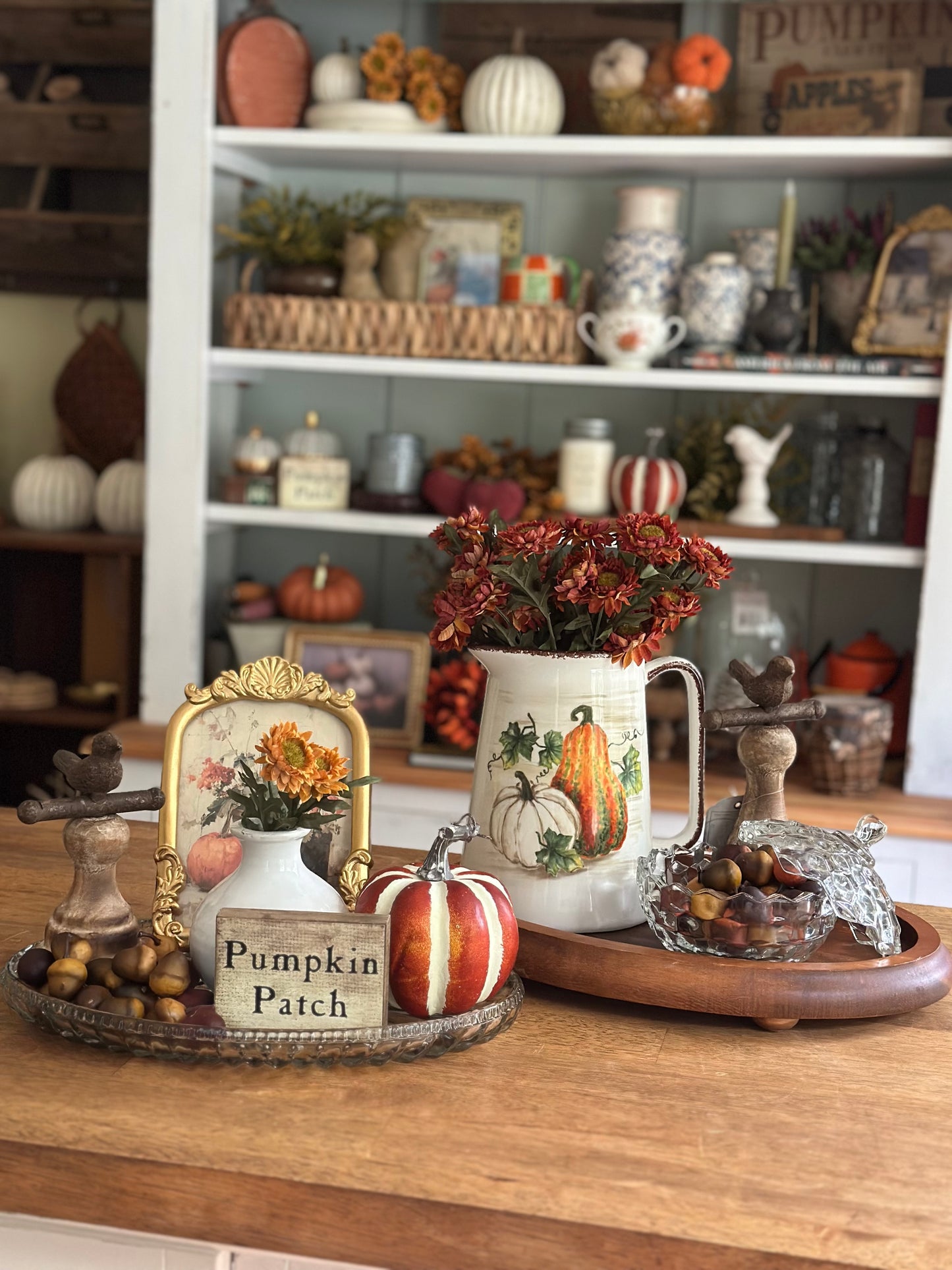 Vintage Wood/Glass Oval Serving Tray