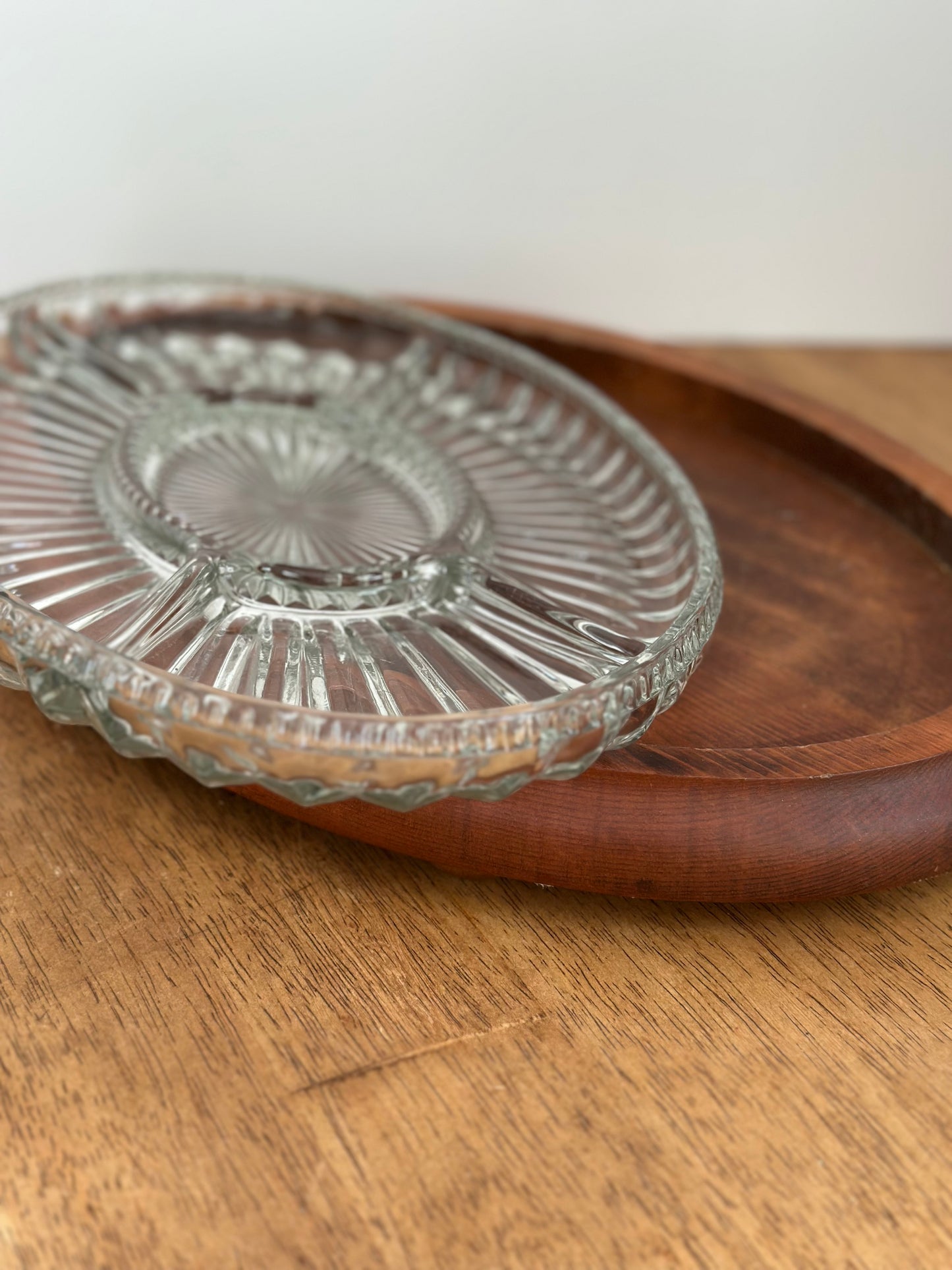 Vintage Wood/Glass Oval Serving Tray