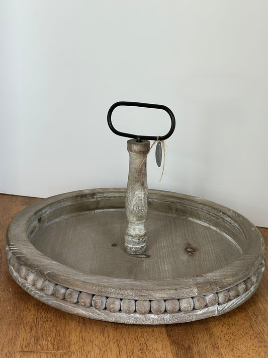Large Wooden Beaded Tray With Handle 15.5"