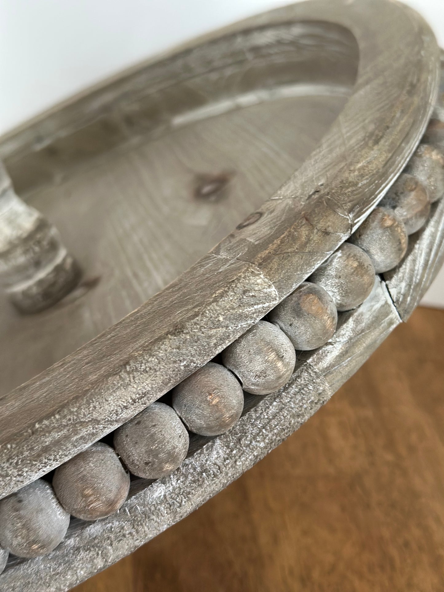 Large Wooden Beaded Tray With Handle 15.5"