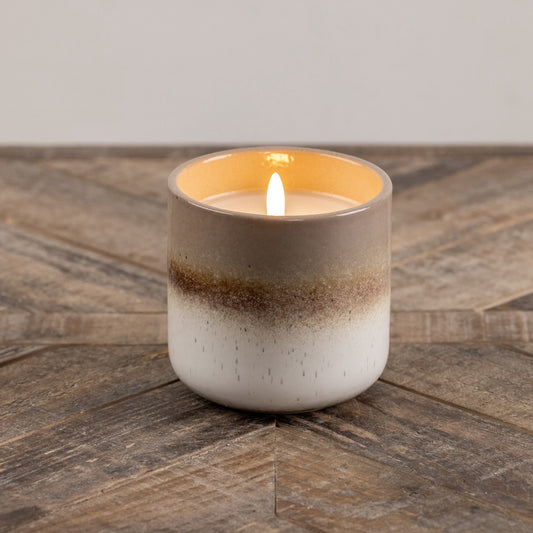 3D Flame Grey, Tan, White Ceramic Candle - 4" with a realistic flickering flame. Elegant ceramic design, perfect for home decor and ambiance.