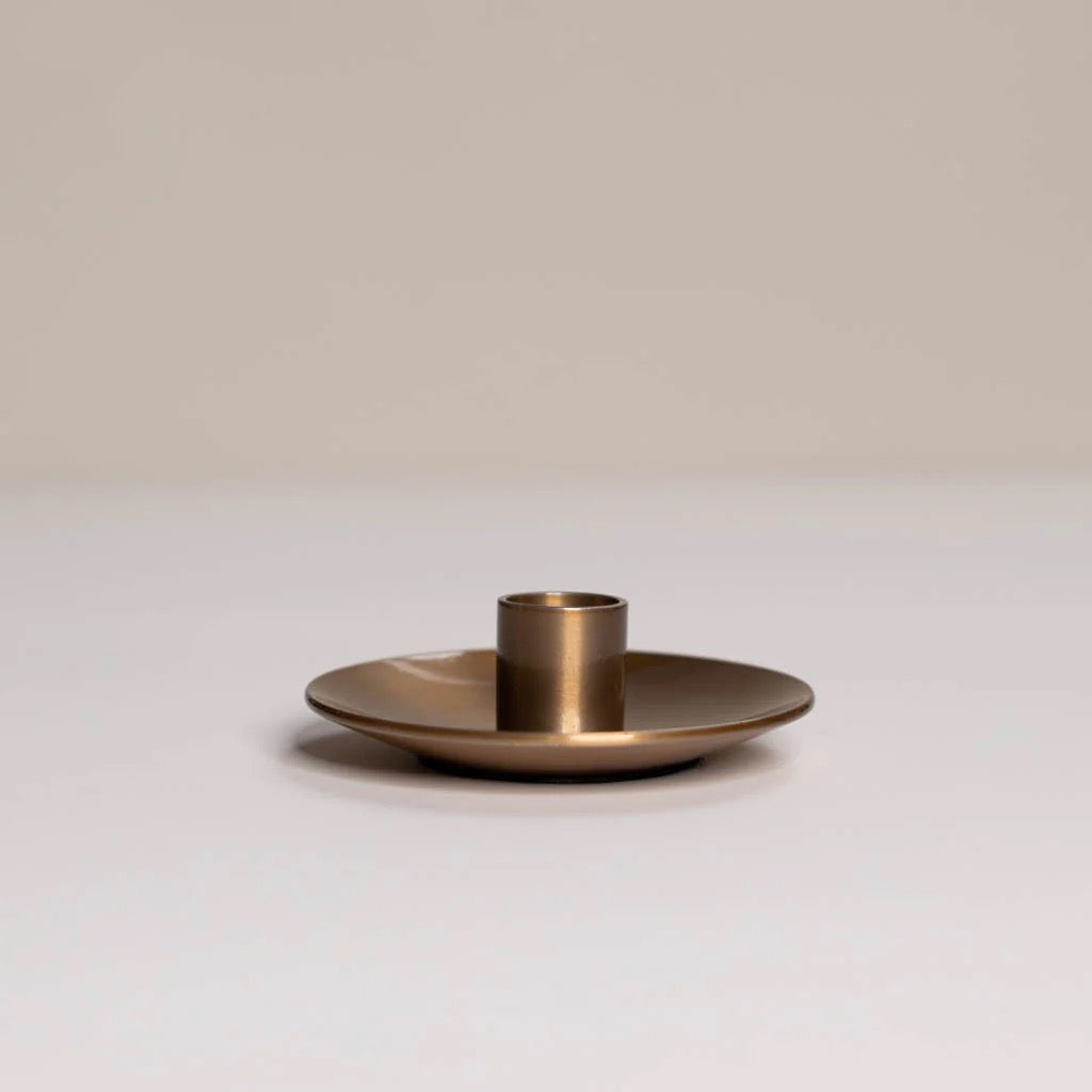 Gold bronze taper candle stand by Antique Candle Co, designed for standard taper candles. A stylish and timeless home decor accent for any space.