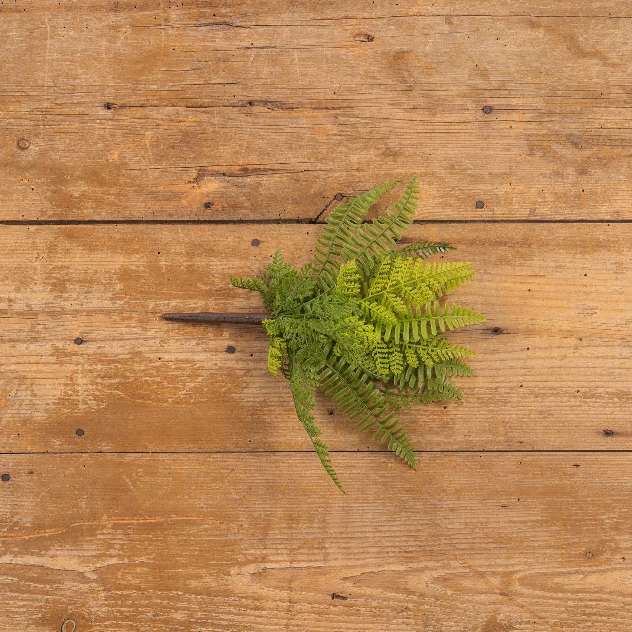 Artificial Sword Fern & Cedar Bush - 12-inch faux greenery on a wooden surface. Ideal for home and garden decor.
