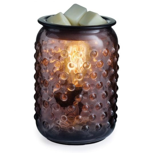 Smokey Hobnail Vintage Bulb Illumination Fragrance Warmer with textured glass design, warming wax melts with a soft glow.