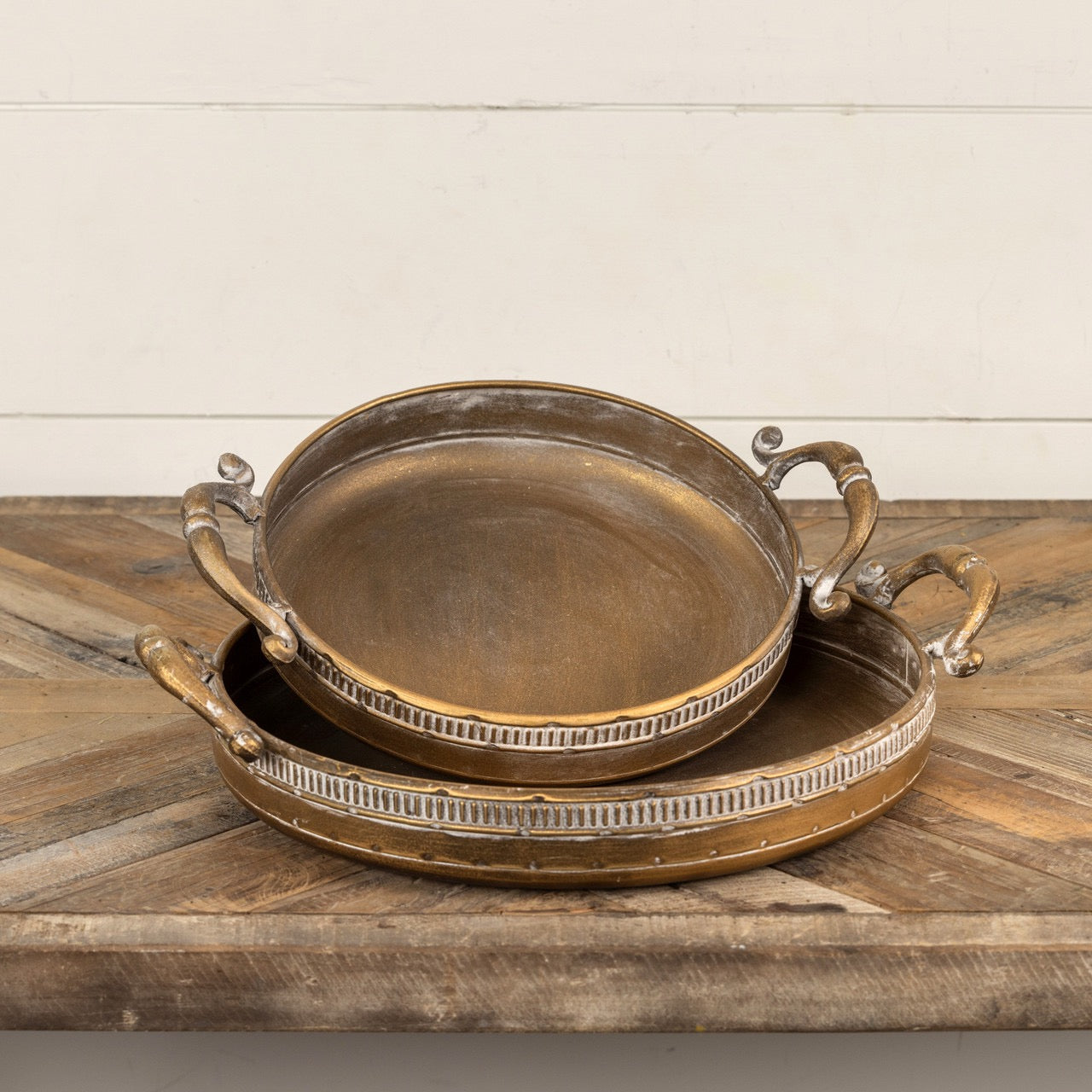 GOLD TRAYS W/ HANDLES - Set of 2