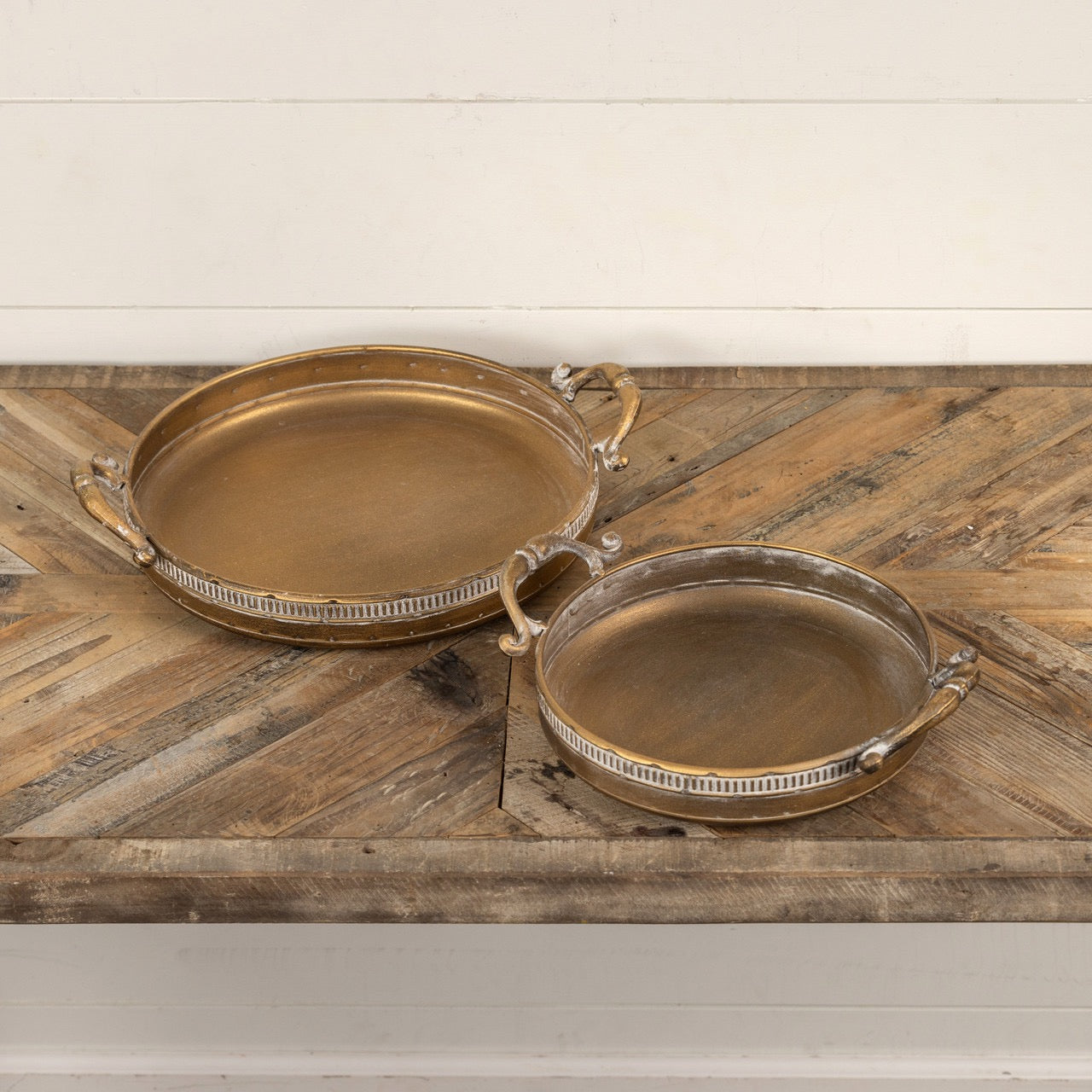 GOLD TRAYS W/ HANDLES - Set of 2