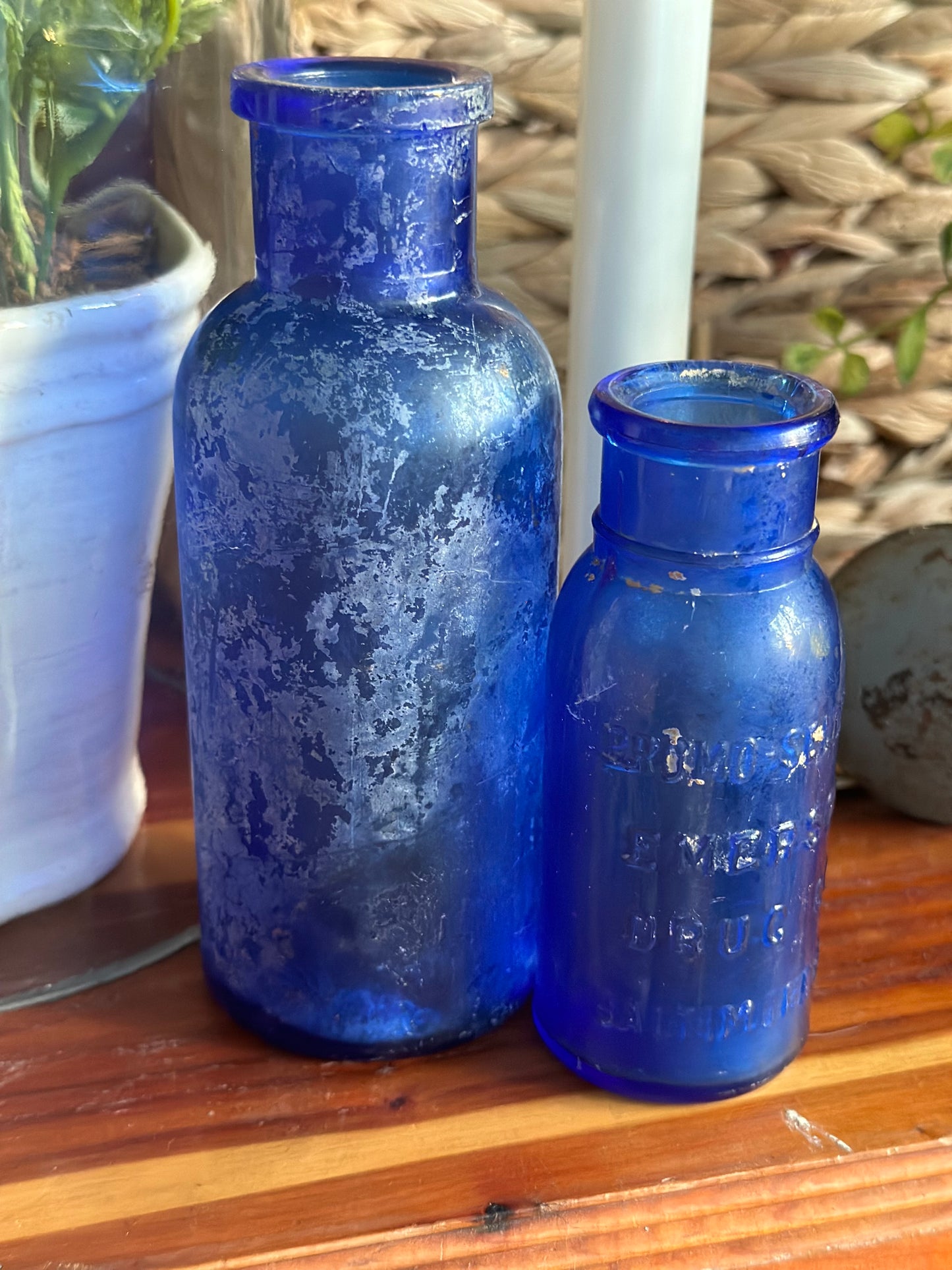 Vintage Cobalt Blue Medicine Bottles - Set of 2