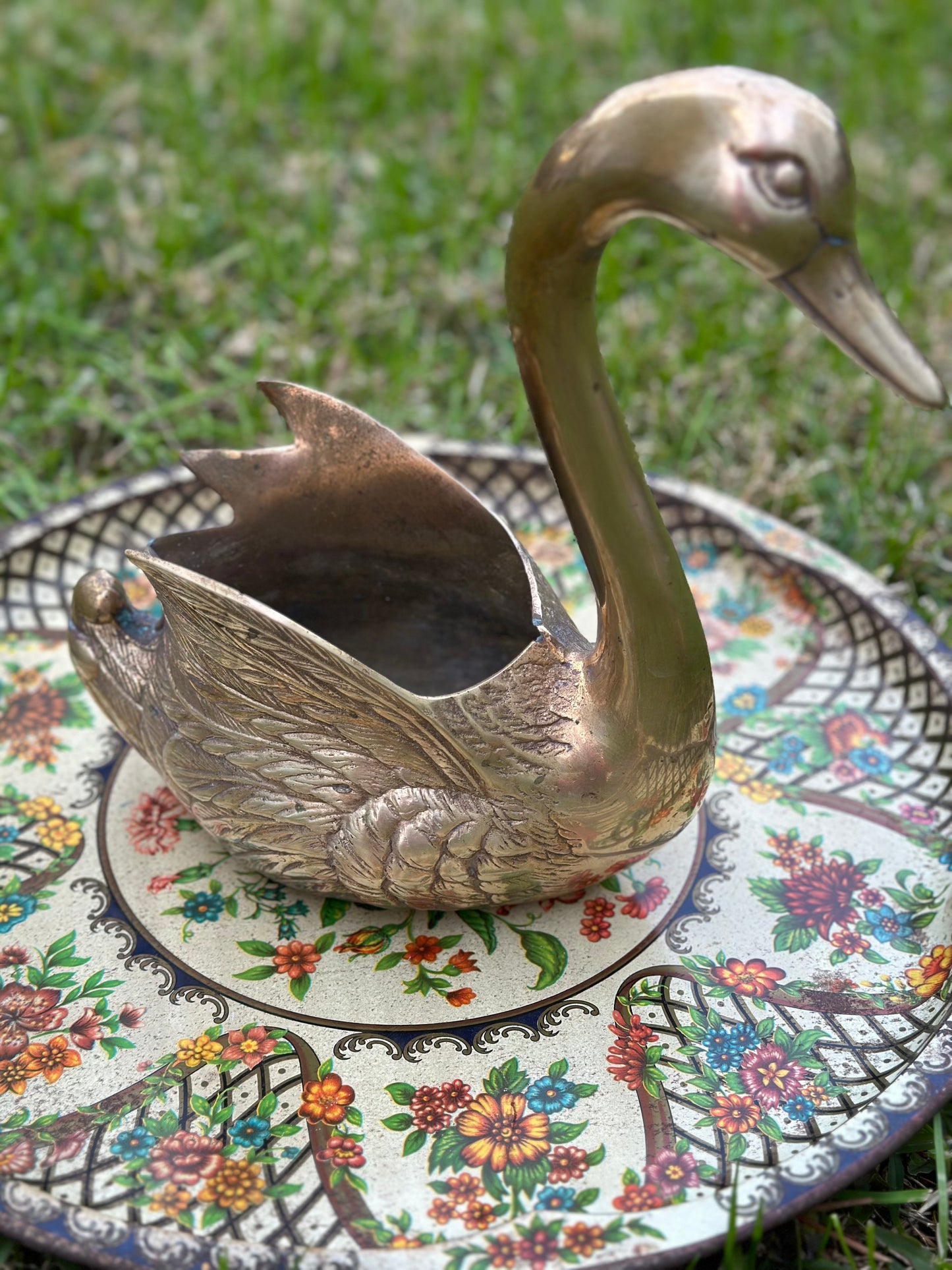 Vintage Brass Swan Planter (Looking Down)