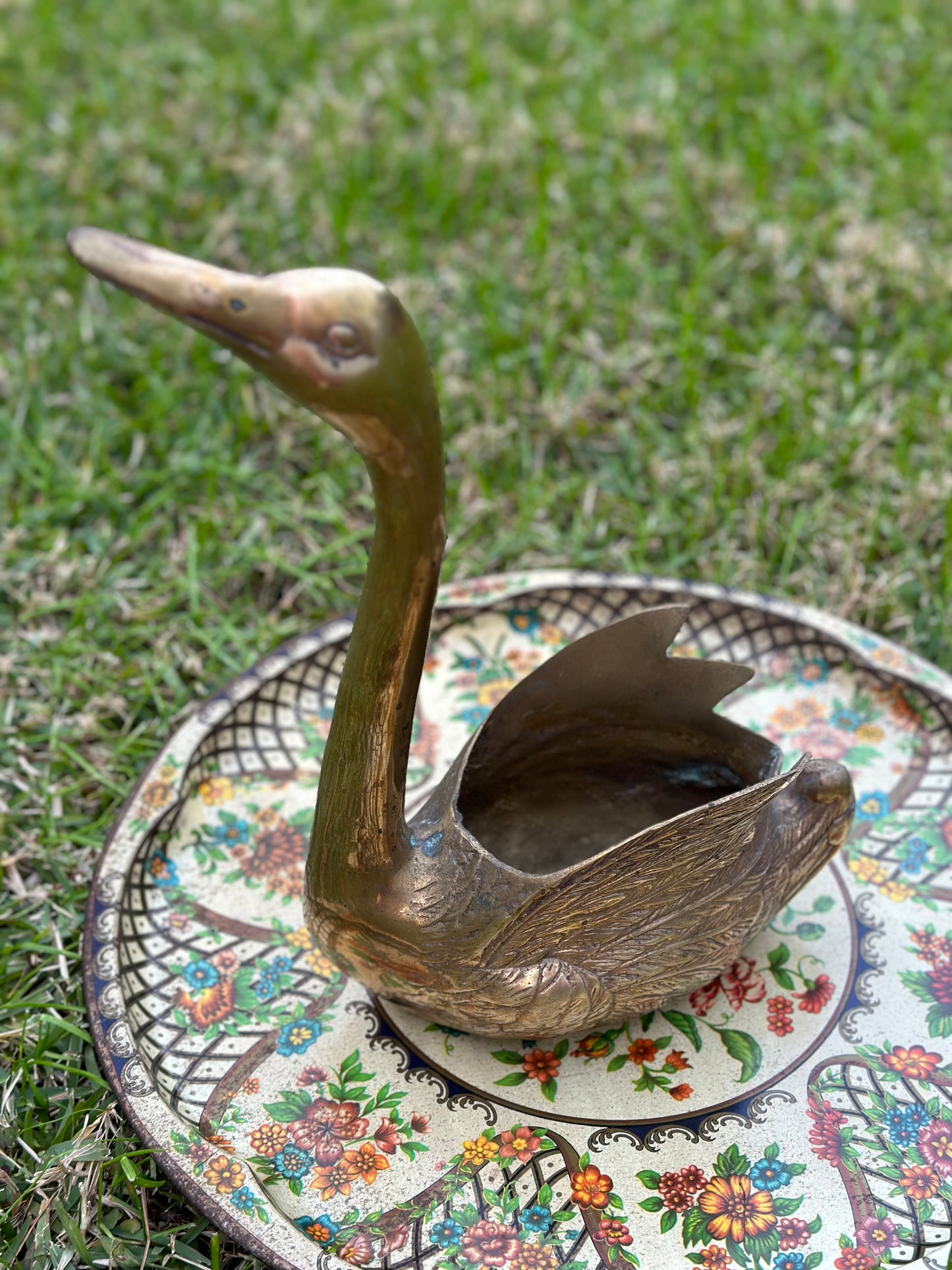 Vintage Brass Swan Planter (Looking Up)