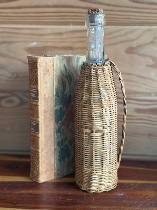 Vintage Wicker Wrapped Glass Bottle (Cork)