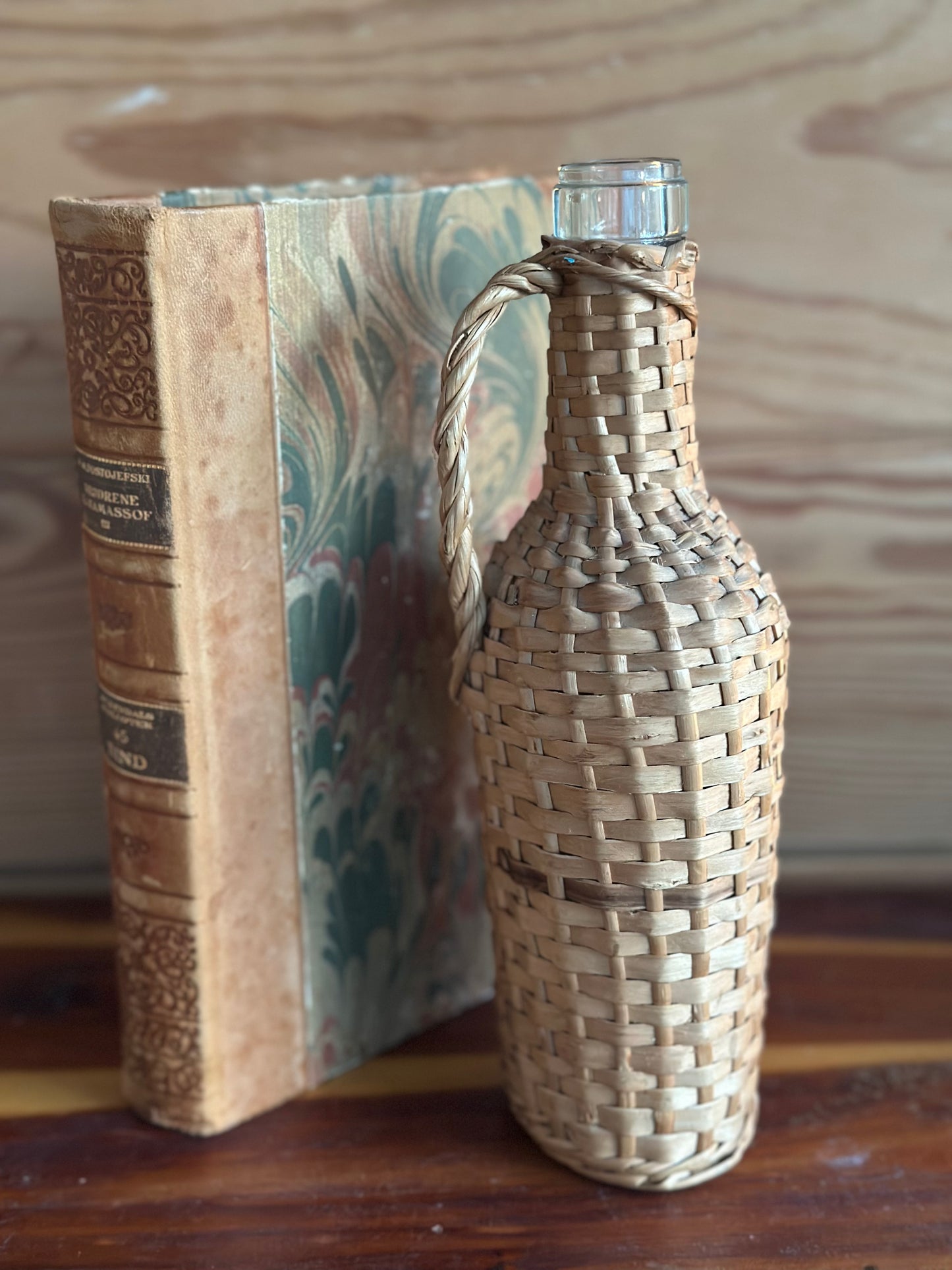 Vintage Wicker Wrapped Bottle (Short)