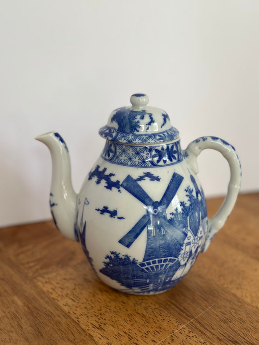 Vintage Blue & White Teapot Windmill Design