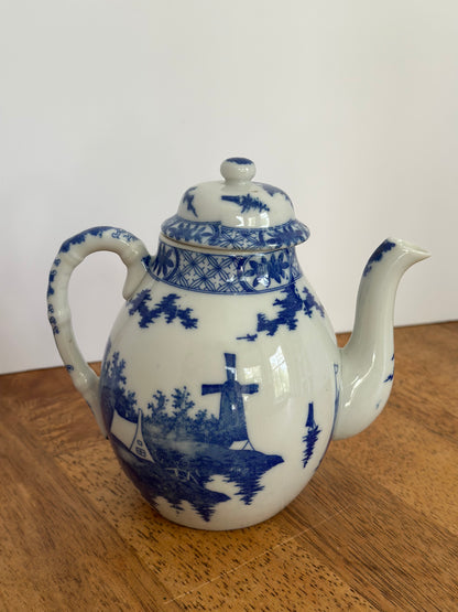 Vintage Blue & White Teapot Windmill Design