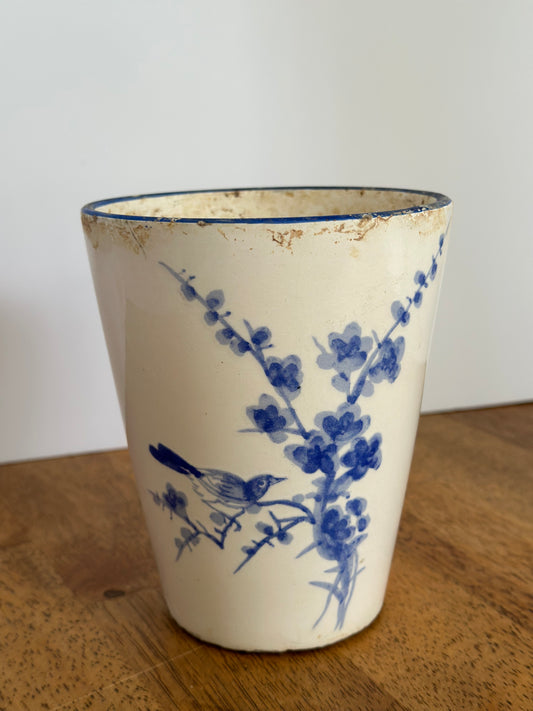 Vintage Blue & White Bird Floral Planter