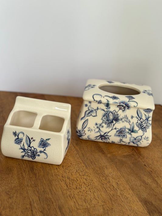 Blue & White Floral Tissue Holder/Bath Accessories