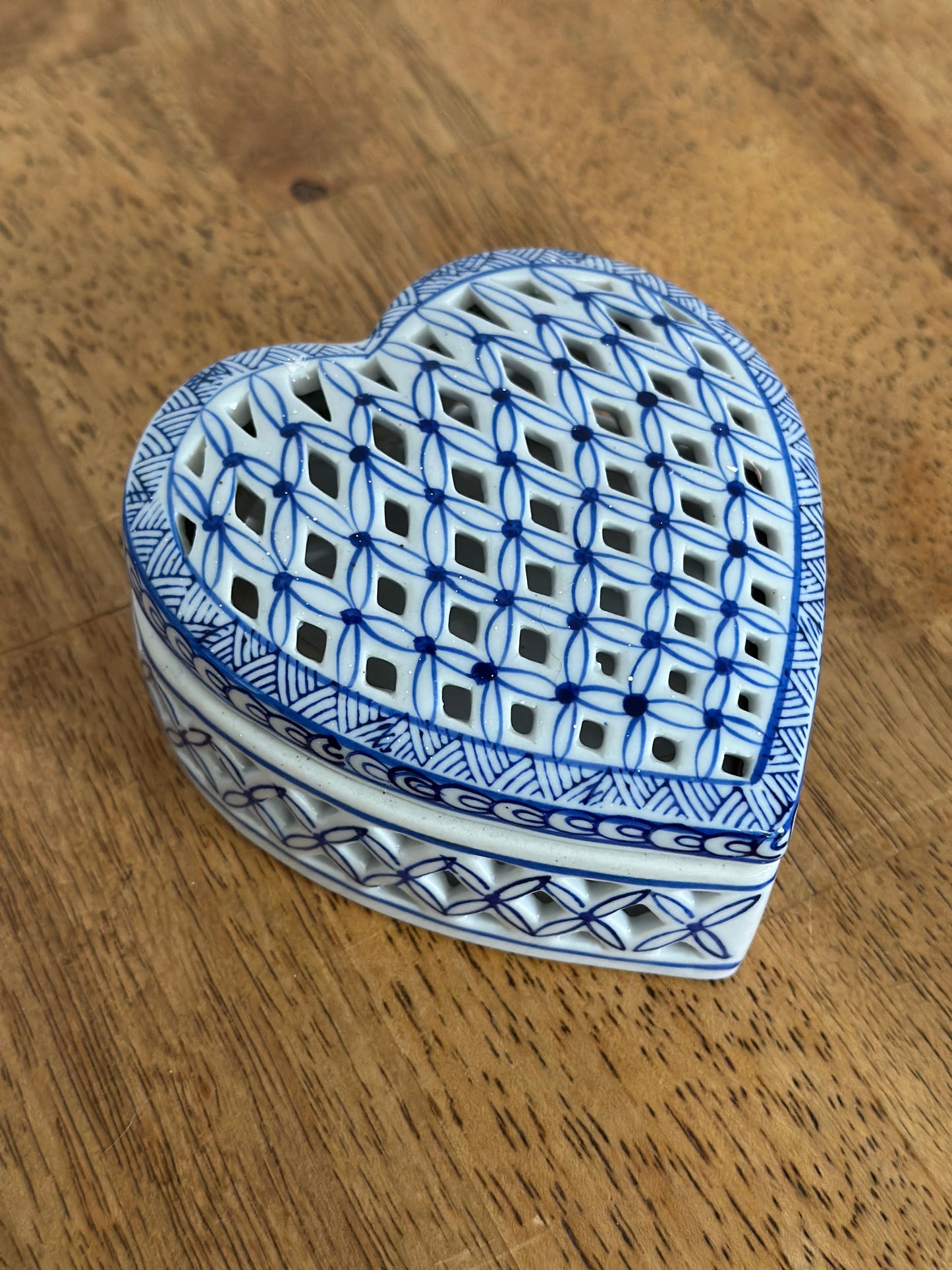 Blue & White Porcelain Heart Trinket Dish