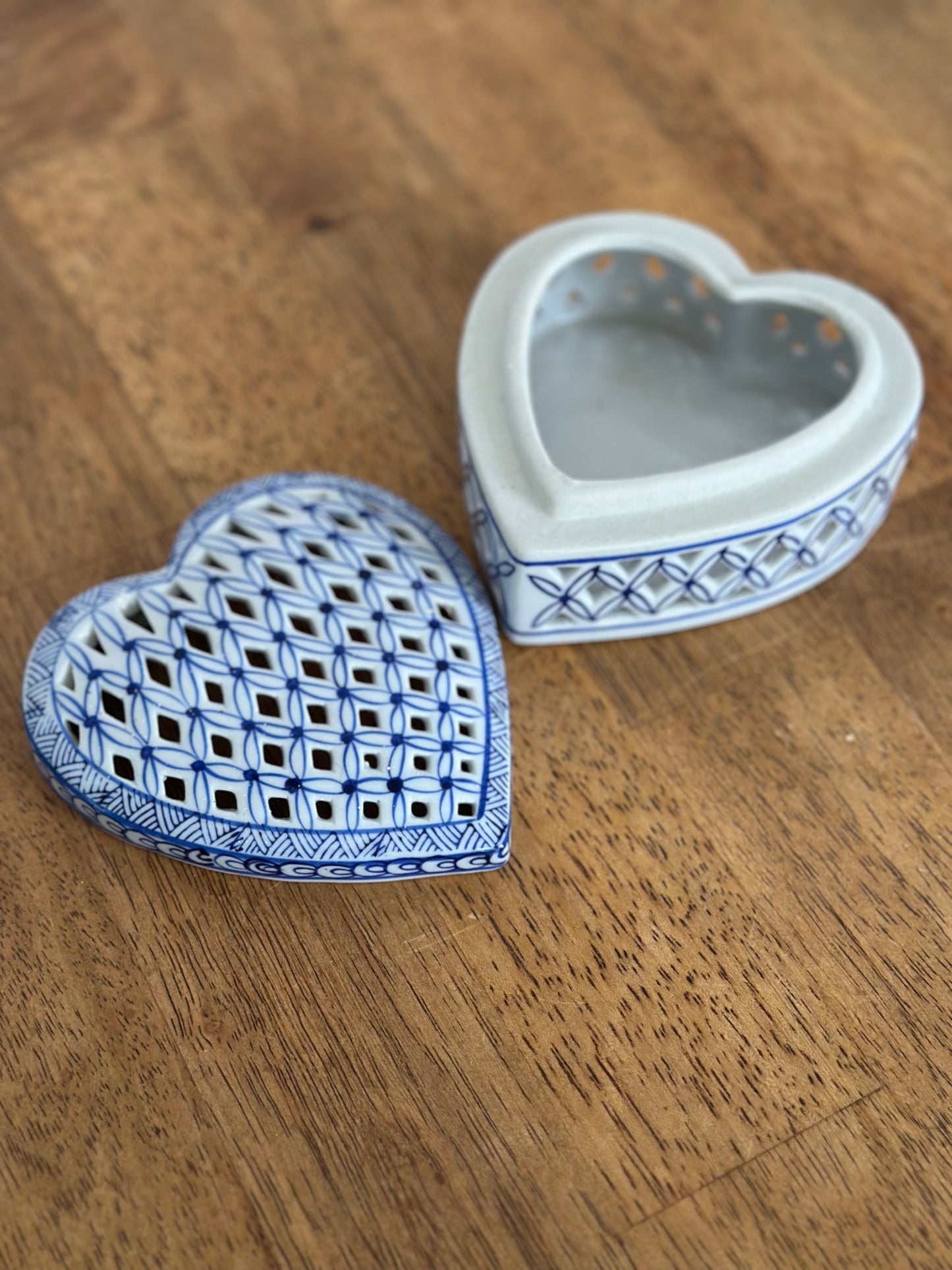 Blue & White Porcelain Heart Trinket Dish