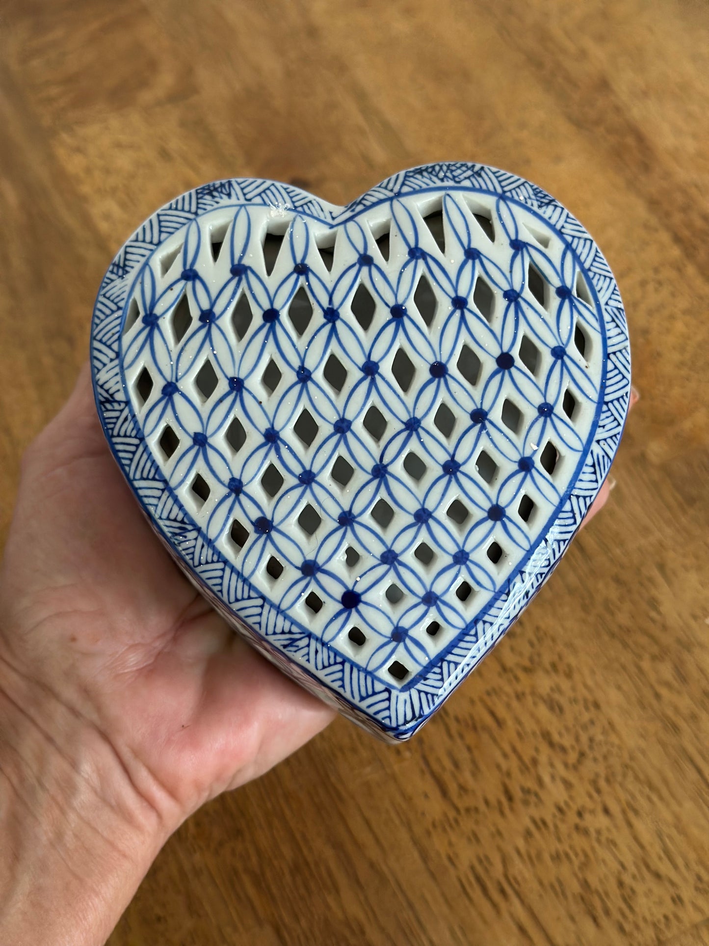 Blue & White Porcelain Heart Trinket Dish
