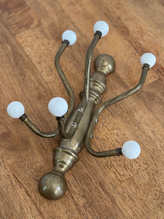 Vintage Brass Wall Mount Coat/Hat Rack
