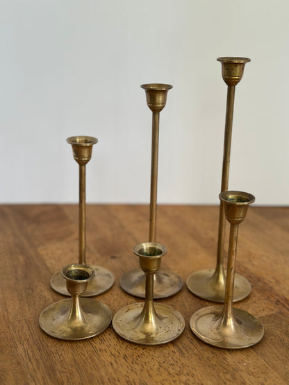 Vintage Brass Candle Holder Set (6)