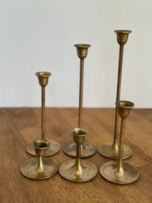 Vintage Brass Candle Holder Set (6)
