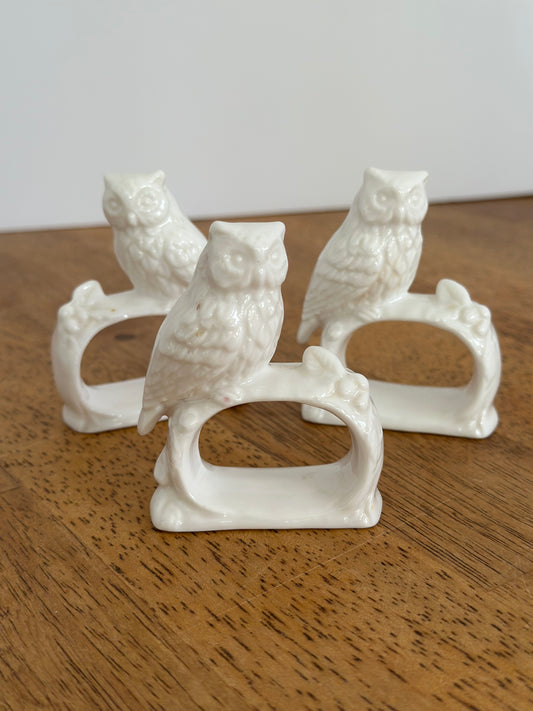 White Ceramic Owl Napkin Rings (3)
