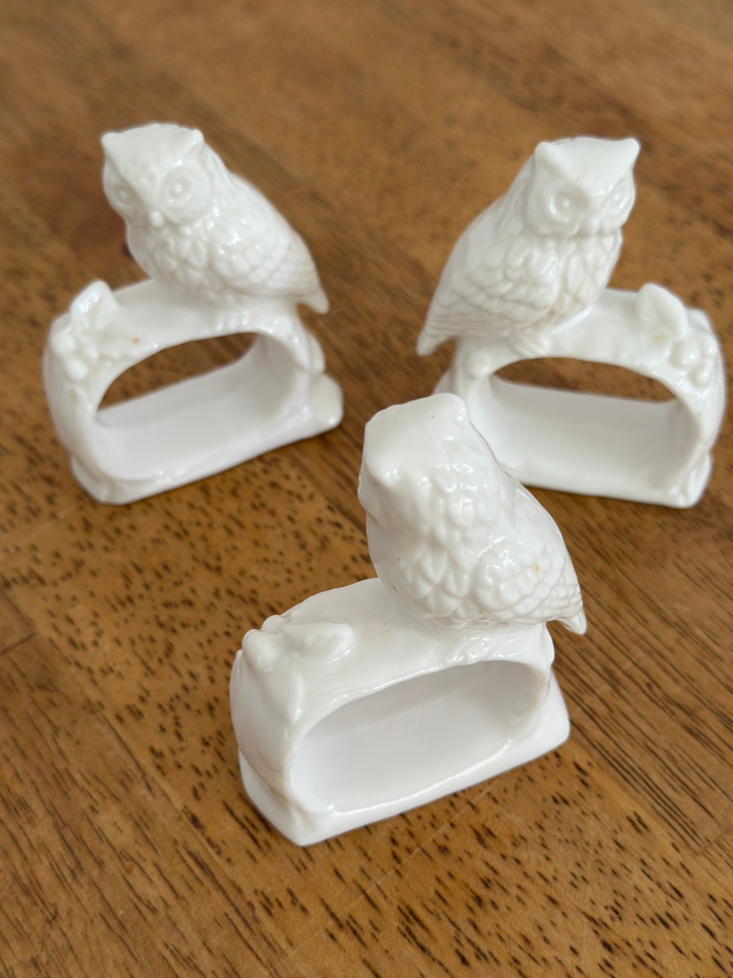 White Ceramic Owl Napkin Rings (3)