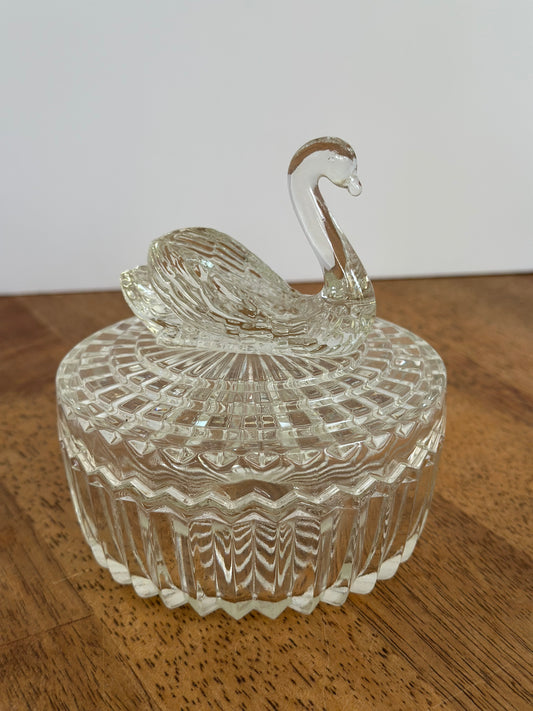 Vintage Glass Swan Lipstick Holder Trinket Dish