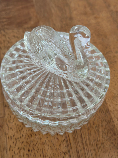Vintage Glass Swan Lipstick Holder Trinket Dish