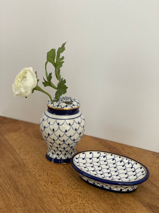 Blue & White Toothbrush Holder-Soap Dish