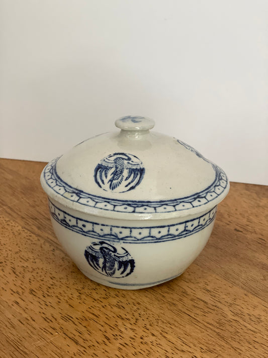 Vintage Blue & White Lidded Rice Bowl