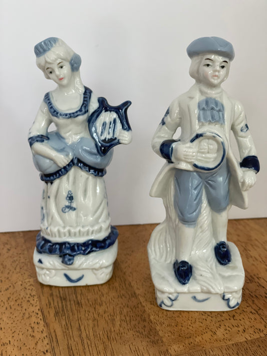 Vintage Blue & White Porcelain Victorian Figurine Set