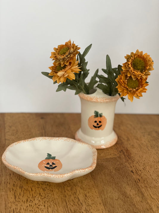 Vintage Loomco Jack-o-Latern Soap Dish/Toothbrush Holder Set