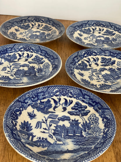 Vintage Japan Blue & White Saucer Set (5)