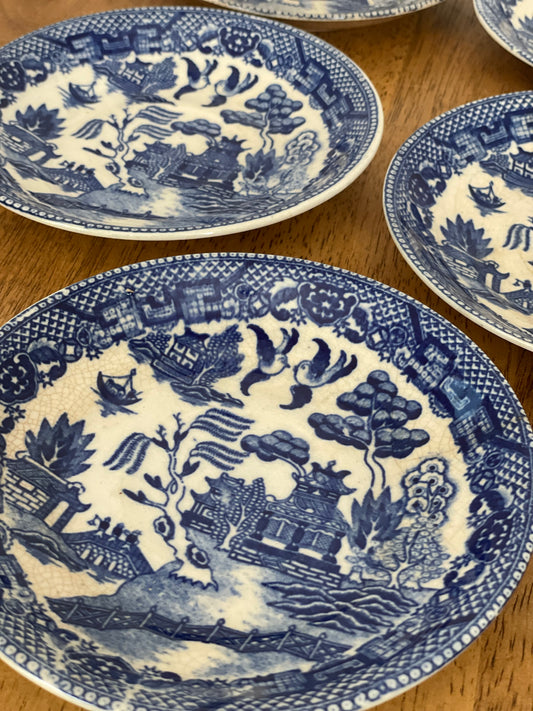 Vintage Japan Blue & White Saucer Set (5)