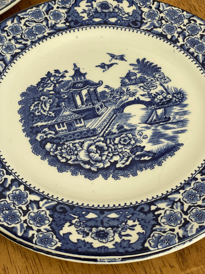 Vintage Swinnertons Olde Alton Ware Blue Pagoda Plates (3)
