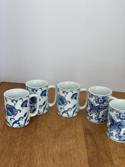 Blue & White Floral Coffee Mug Set (5)