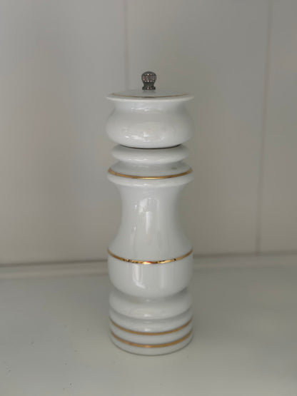 Vintage White/Gold Porcelain Pepper Mill