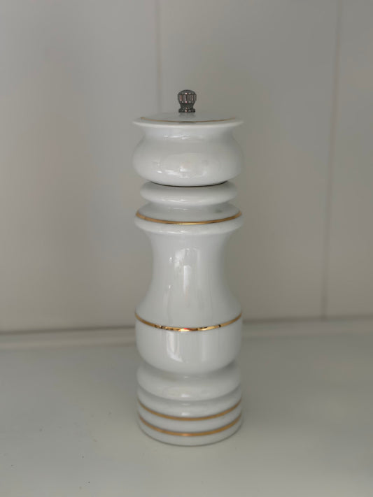 Vintage White/Gold Porcelain Pepper Mill