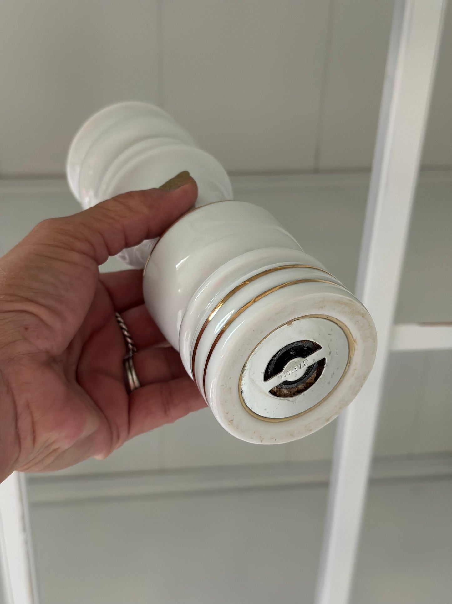 Vintage White/Gold Porcelain Pepper Mill