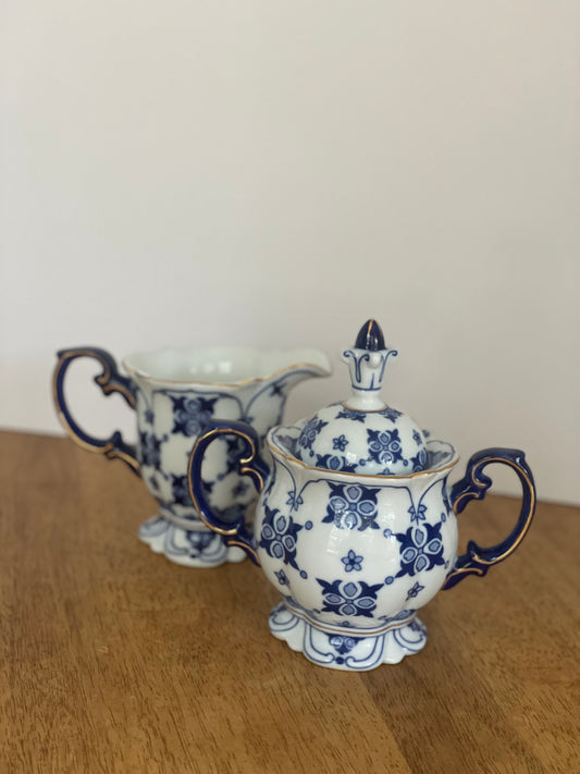 Bombay Blue & White Sugar and Creamer Set