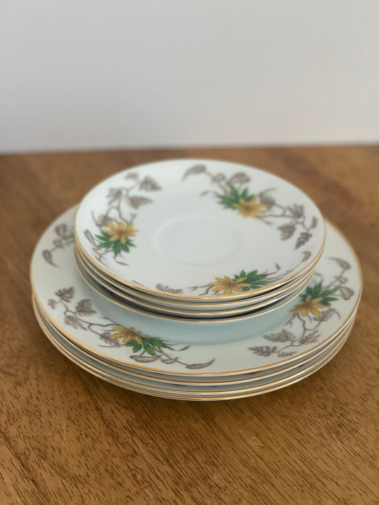 Narumi Avalon Yellow Floral Saucer & Plate Set (8)