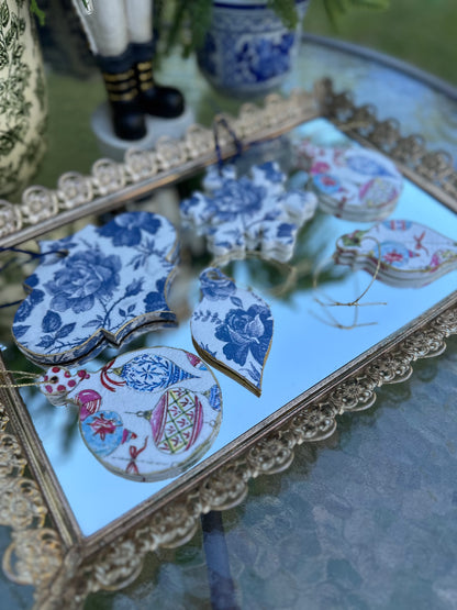 Handmade Blue Floral Christmas Ornament Set (6)
