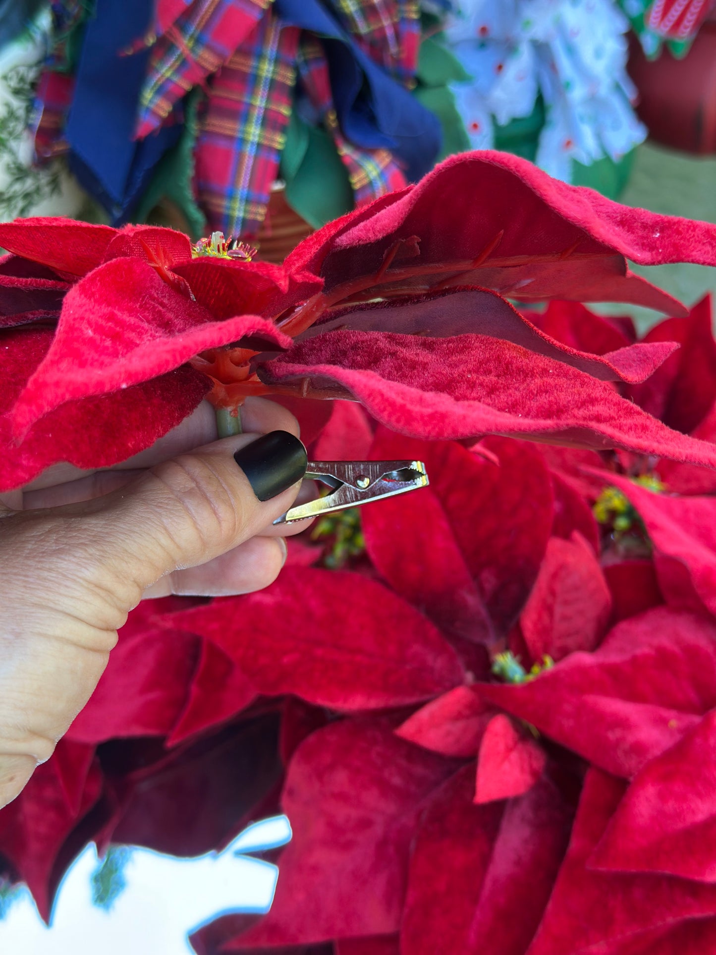10" Red Velvet Poinsettia w/Clip