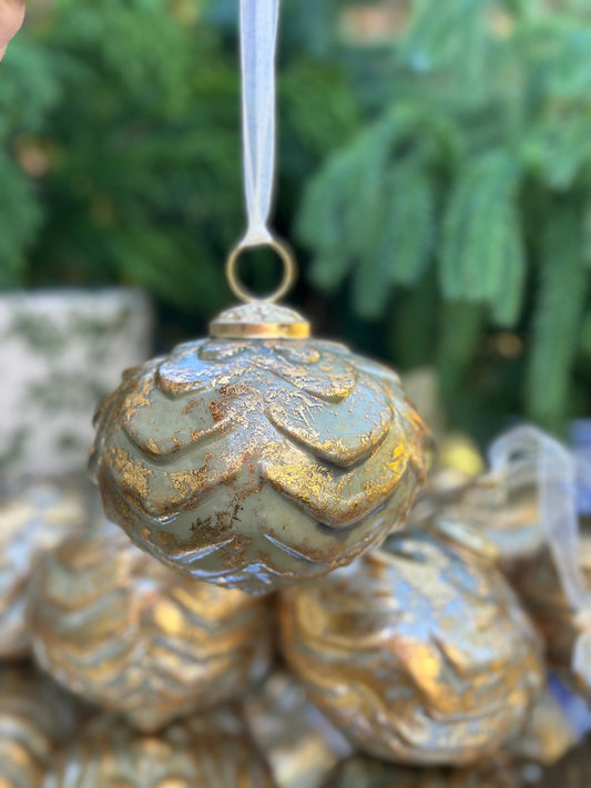 Gold Green Glitter Soda Glass Ornaments