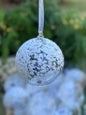 4" White Snowed Glass Ball Ornaments
