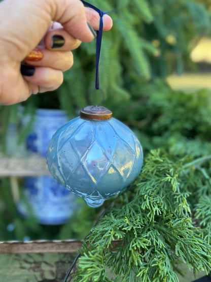 Blue Glass & Handmade Snowmen Christmas Ornaments (6)