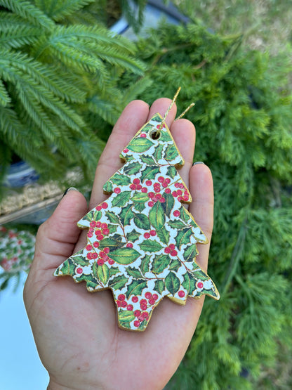 Handmade Holly & Gingham Christmas Ornament Set (6)