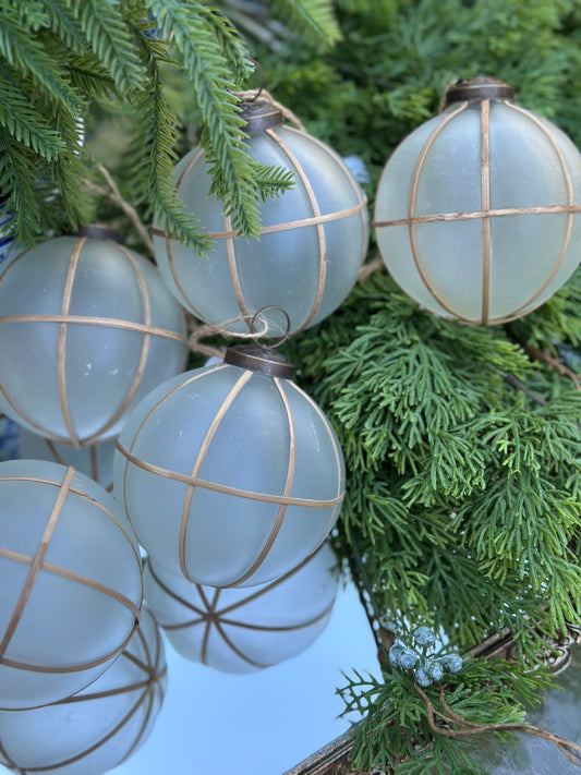 4" Rattan Glass Ball Ornament